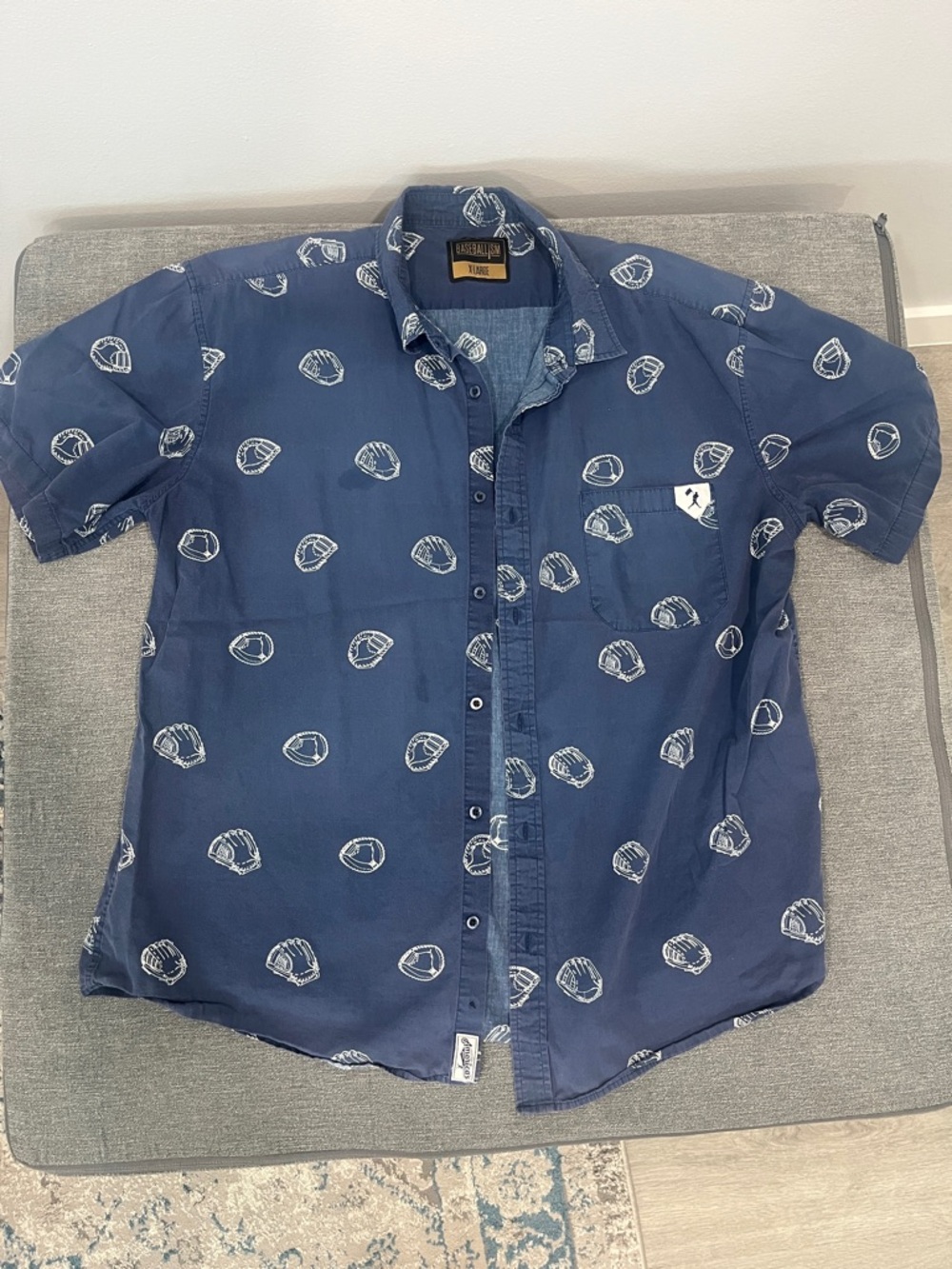 Baseballism - Men's Short-Sleeve Navy Glove Printed Button-Up Shirt